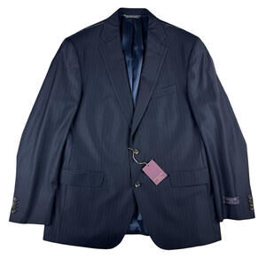 Jack Victor Century CT Super 130's Wool Striped Blazer Jacket Navy Size US 44 R